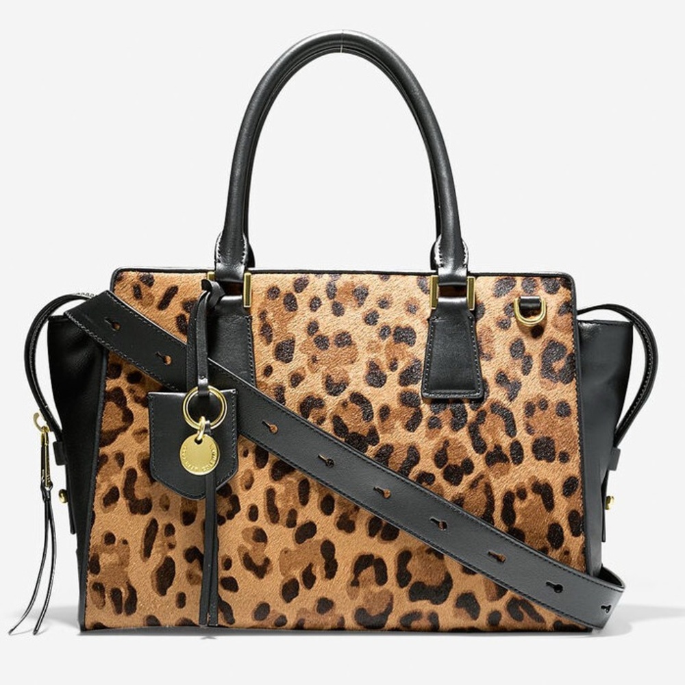 NWT Cole Haan Leopard Print Satchel with Black Accents & Gold Hardware